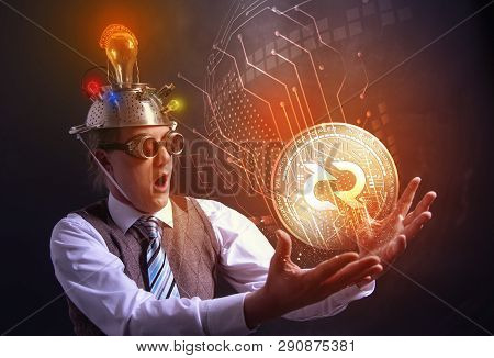 Distraught Looking Conspiracy Believer In Suit With Aluminum Foil Head With Decred Cryotocurrency Co