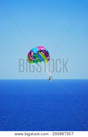 Fly A Parachute Over The Sea, Paraglider Flying Over The Sea