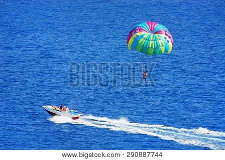 Fly A Parachute Over The Sea, Paraglider Flying Over The Sea