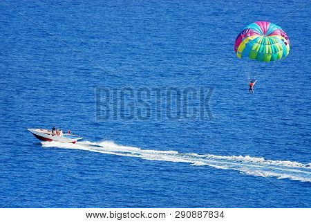 Fly A Parachute Over The Sea, Paraglider Flying Over The Sea