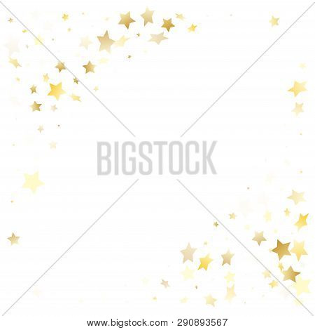 Flying Gold Star Sparkle Vector With White Background. Holiday Gold Gradient Christmas Sparkles Glit