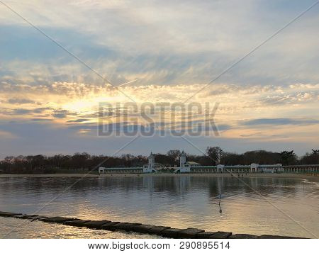 Sunset On The Beach In Rye Playland, New York