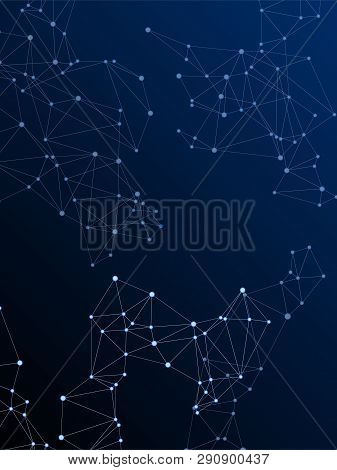 Big Data Cloud Scientific Concept. Network Nodes Plexus Dark Blue Background. Tech Vector Big Data V