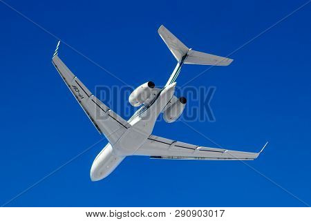 Moscow, Russia - March 20, 2019: Aircraft Bombardier Global 5000 Vp-cbf Takes Off At Vnukovo Airport