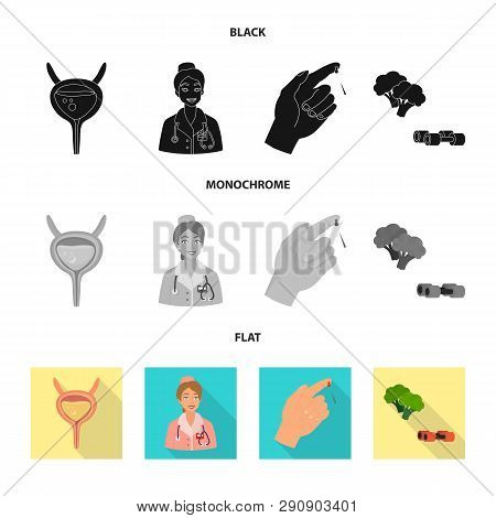 Vector Illustration Of Diet And Treatment  Logo. Set Of Diet And Medicine Stock Symbol For Web.