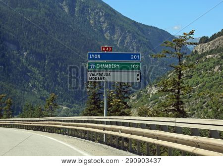 Traffic Signs On The France Road To Go To Lyon City