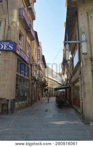 Manuel Quiroga Street Of Medieval Style In Pontevedra. Nature, Architecture, History, Street Photogr