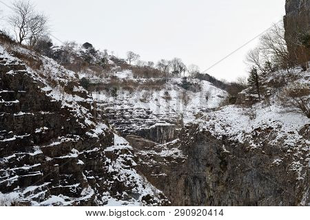 View Of Cheddar Gorge On A Snowy Day