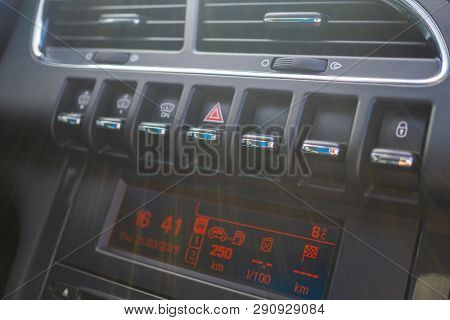 Car Conditioner. The Air Flow Inside The Car. Detail Interior. Air Ducts, Deflectors On The Car Pane
