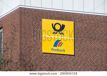 Hamburg, Germany - February 15, 2019: Deutsche Post Logo And Postbank Logo And Sign.