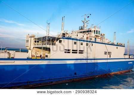 Kerch, Crimea - Oct. 2014: Port Krym. Kerchenskaya Ferry Crossing. Ferry 