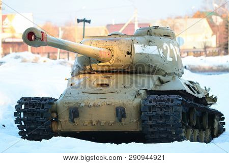 Snegiri Settlement, Istra District, Moscow Region, Russia March 17, 2019. Soviet Heavy Tank Is-2m In