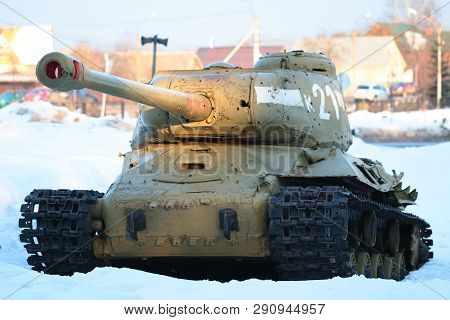 Snegiri Settlement, Istra District, Moscow Region, Russia March 17, 2019. Soviet Heavy Tank Is-2m In