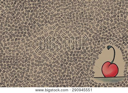 Raster Graphics Card With A Cherry, Line Background