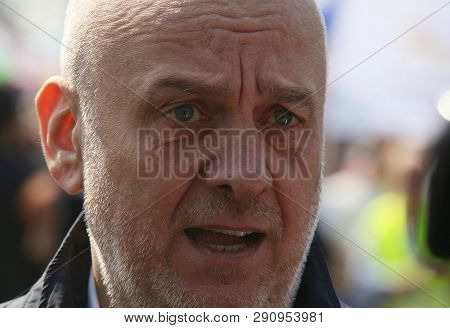 Bucharest, Romania - March 22, 2019: Bns Leader Dumitru Costin Take Part In A Protest Rally Organize