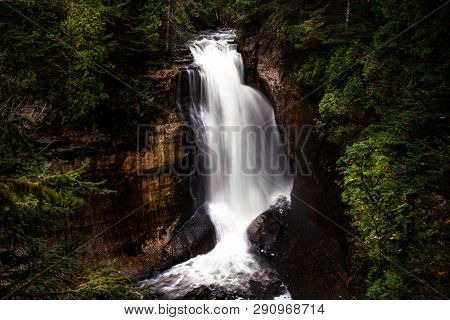 Long Exposure Waterfall Picture In Munising Michigan