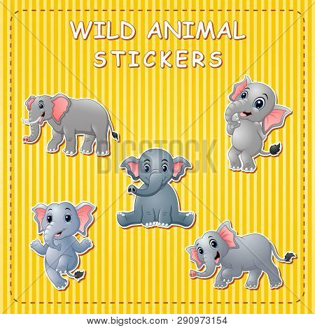 Illustration Of Cute Cartoon Elephants On Sticker