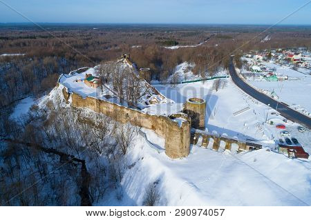 View Of The Koporye Fortress On A Sunny February Day (shooting From A Quadcopter). Koporye, Leningra
