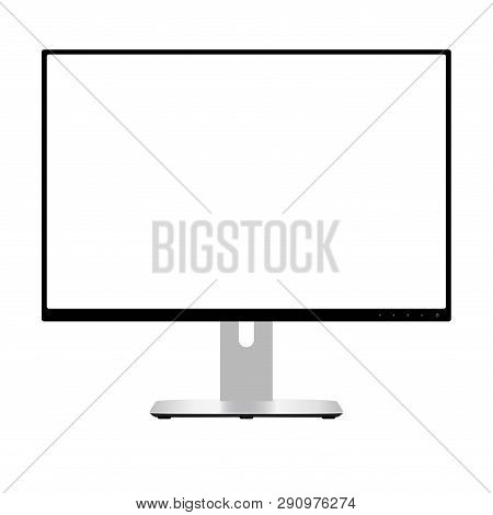 Computer Monitor. Wide Screen Lcd Display. Modern Flatscreen Technology Device Vector Illustration. 