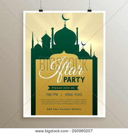 Iftar Party Invitation With Mosque Design Vector Illustration