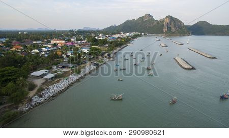 Aerial View Of Klong Warn Harbor In Prachuap Khiri Khan Southern Of Thailand