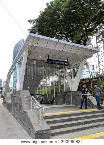 Jakarta, Indonesia - March 23, 2019: Entrance Gate Of Dukuh Atas Bni Mrt Jakarta Station In Sudirman