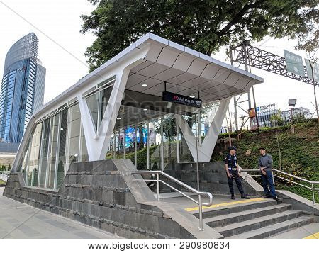 Jakarta, Indonesia - March 23, 2019: Entrance Gate Of Dukuh Atas Bni Mrt Jakarta Station In Sudirman