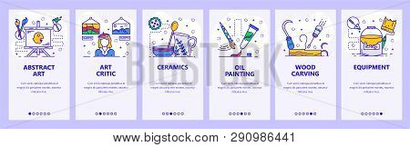 Mobile App Onboarding Screens. Abstract Art, Culture Critic, Oil Painting. Menu Vector Banner Templa