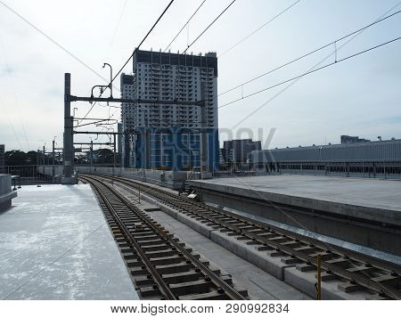 Jakarta, Indonesia - March 23, 2019: Empty Railroad At Lebak Bulus Mrt Station.