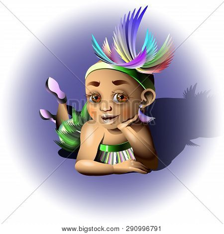 Illustration Of A Little Girl In Carnival Costume.