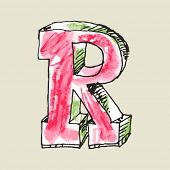 crayon alphabet, hand drawn letter R