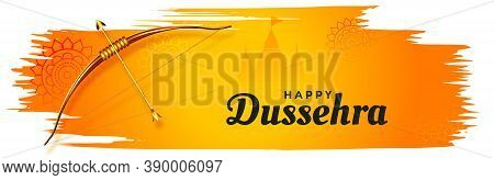 Happy Dussehra Decorative Banner With Bow And Arrow Vector