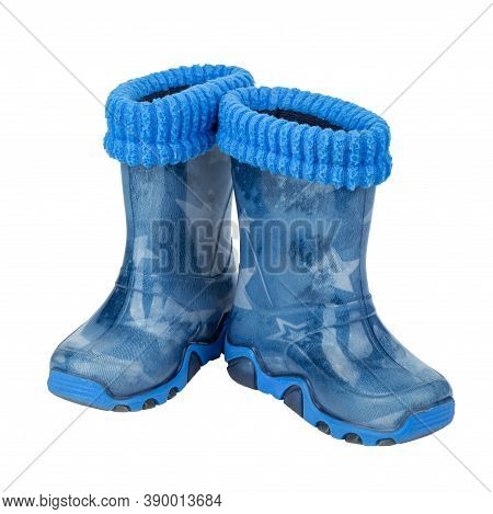 Childrens Rubber Boots Blue сolour Isolated White Background. File Contains Clipping Path.
