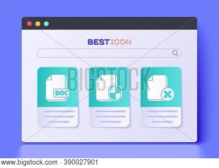 Set Document Protection Concept, Doc File Document And Delete File Document Icon. Vector