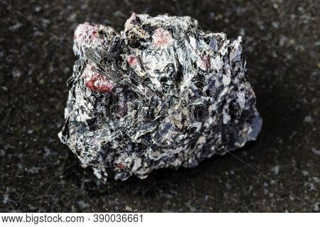 Macro Photography Of Sample Of Natural Mineral From Geological Collection - Unpolished Red Garnet Cr