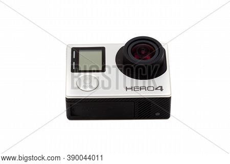 London, United Kingdom, 21st September 2020:- A Gopro Hero4 Camera Isolated On A White Background