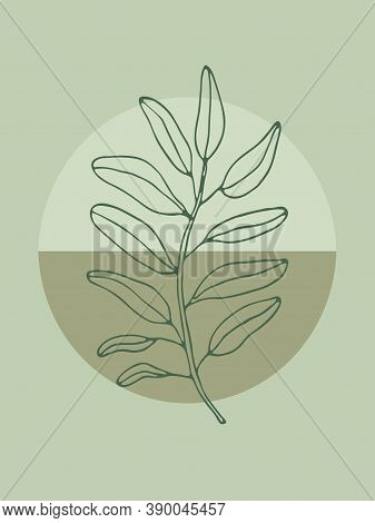 Trendy Mid Century Art For Boho Home Decor, Posters Design, Invitations. Sage Green Modern Vector Il