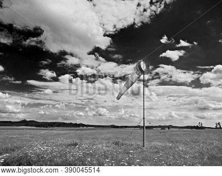 Summer Hot Day On Sport Airport With Moving Windsock,