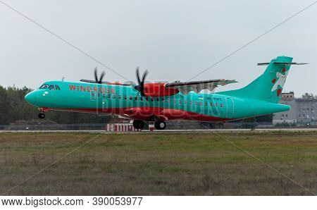 Ukraine, Kyiv - October 10, 2020: Ukrainian Aircraft Of Windrose Airlines. Plane Atr 72-600 Ur-rwc. 