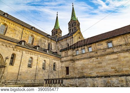 View On Ancient Bamberg Cathedral And Diocesan Museum,  Outside. Bamberg Town. Germany. Medieval Eur
