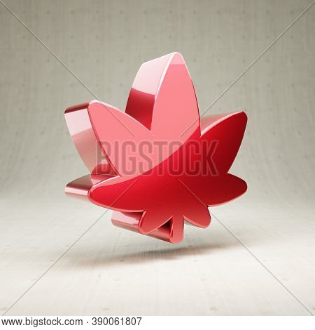 Cannabis Icon. Gold Glossy Cannabis Symbol Isolated On White Concrete Background. Modern Icon For We