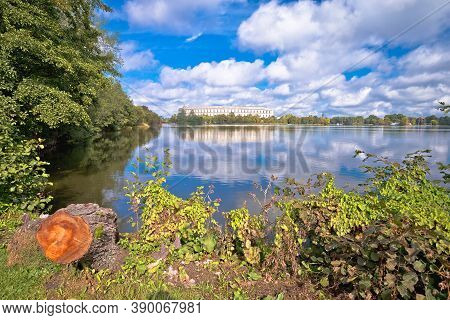 Lake View Of Reich Kongresshalle (congress Hall) On Former Nazi Party Rally Grounds In Nuremberg, Ba