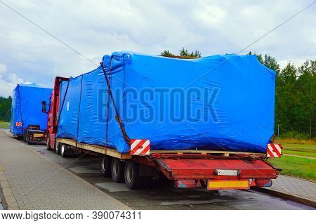 A Truck With A Special Semi-trailer For Transporting Oversized Loads. Oversize Load Or Exceptional C