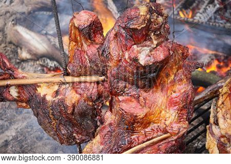 Roast Meat To The Stake, A Method Of Cooking For Argentine Gauchos