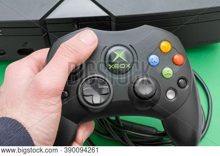 Melbourne, Australia - July 25th 2020: Teenagers Hand Holding Microsoft's Original Xbox Controller S