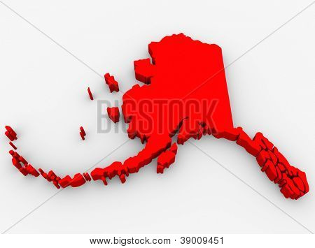 Een rode abstract status kaart van Alaska, een 3D render symboliseert gericht op de staat om te zoeken naar de omtrek