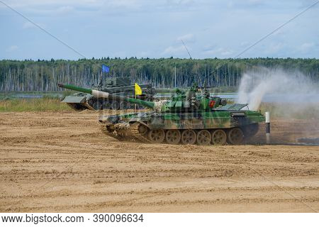 Alabino, Russia - August 27, 2020: T-72b3 Tank Of The Kyrgyz Team On The Tank Biathlon Track