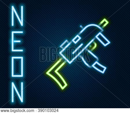 Glowing Neon Line Mp9 Submachine Gun Icon Isolated On Black Background. Automatic Weapon. Colorful O