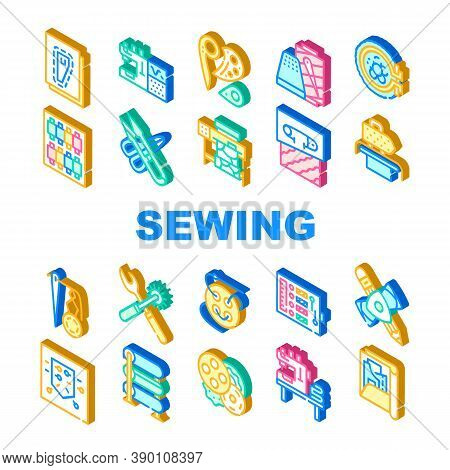 Sewing Craft Studio Collection Icons Set Vector