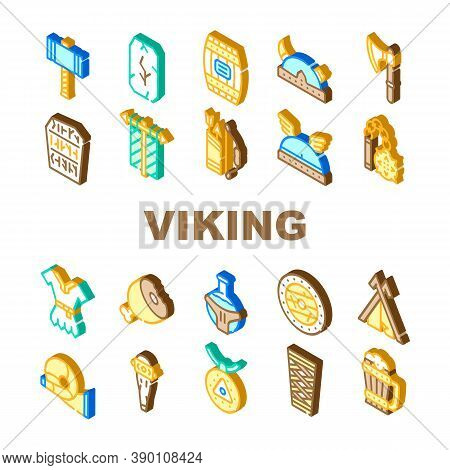 Viking Ancient Culture Collection Icons Set Vector